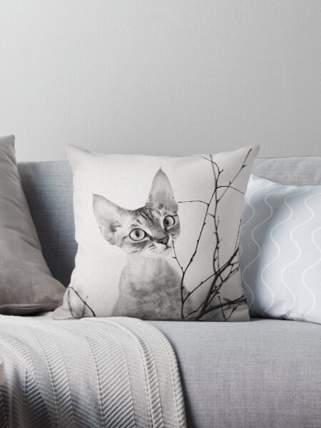 Item preview, Little curious Devon Rex cat with tree branches designed and sold by igvee.