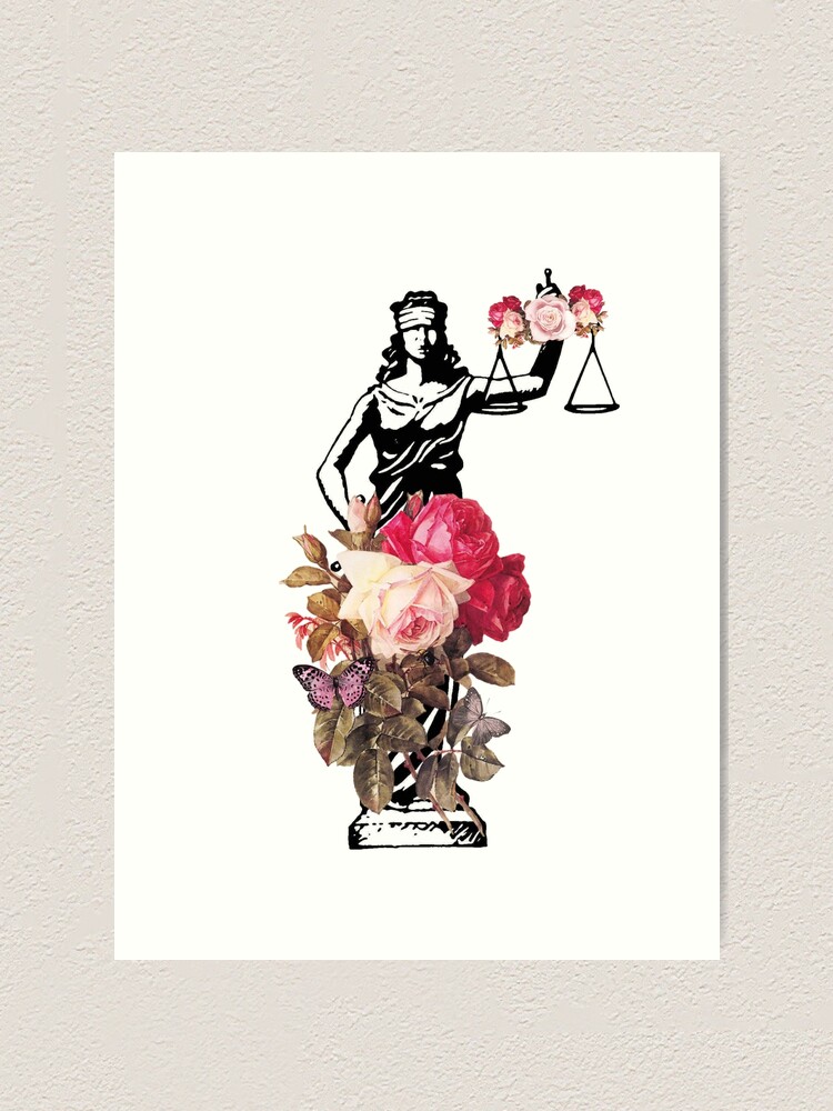" Lady Justice Floral Statue With Roses and Butterflies" Art Print by