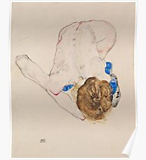 Egon Schiele - Nude with Blue Stockings, Bending Forward 1912 Woman Portrait Poster