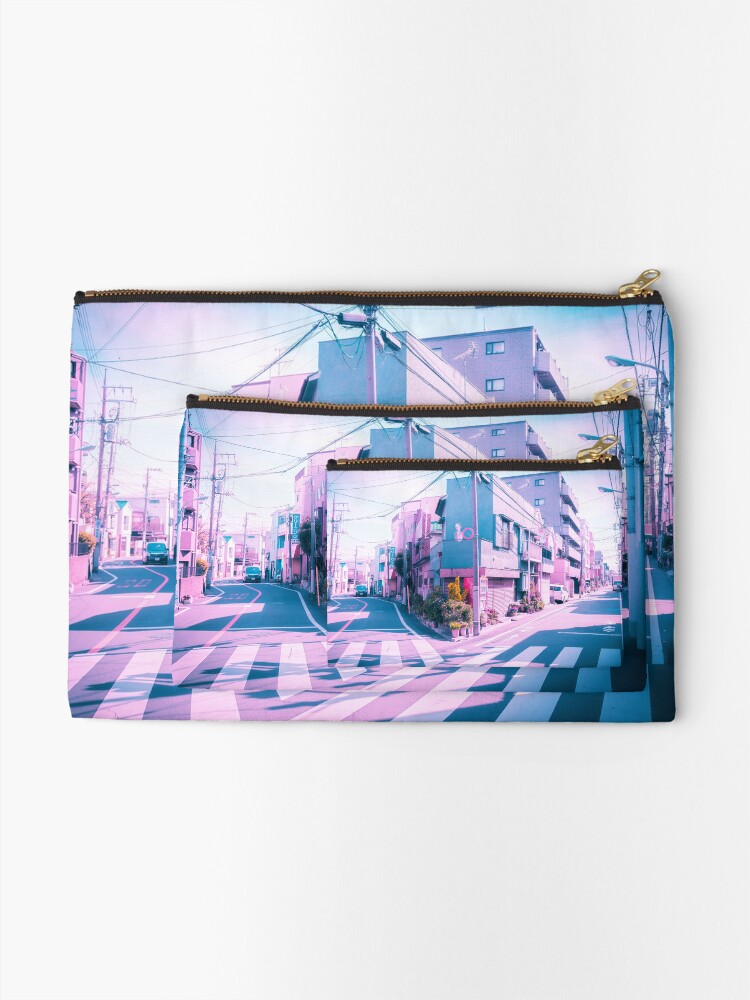 Alternate view of Anime in Real Life Vaporwave Summer Day in Tokyo Residential area Zipper Pouch