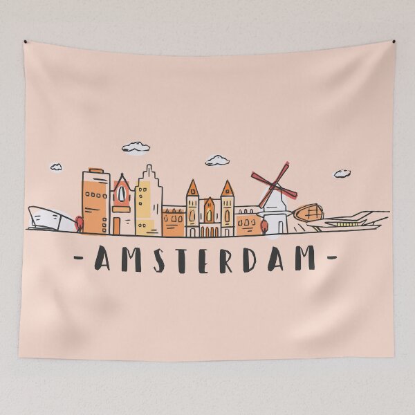 Item preview, Amsterdam Skyline Netherlands Colored Hand Drawn Style designed and sold by RajaGraphica.