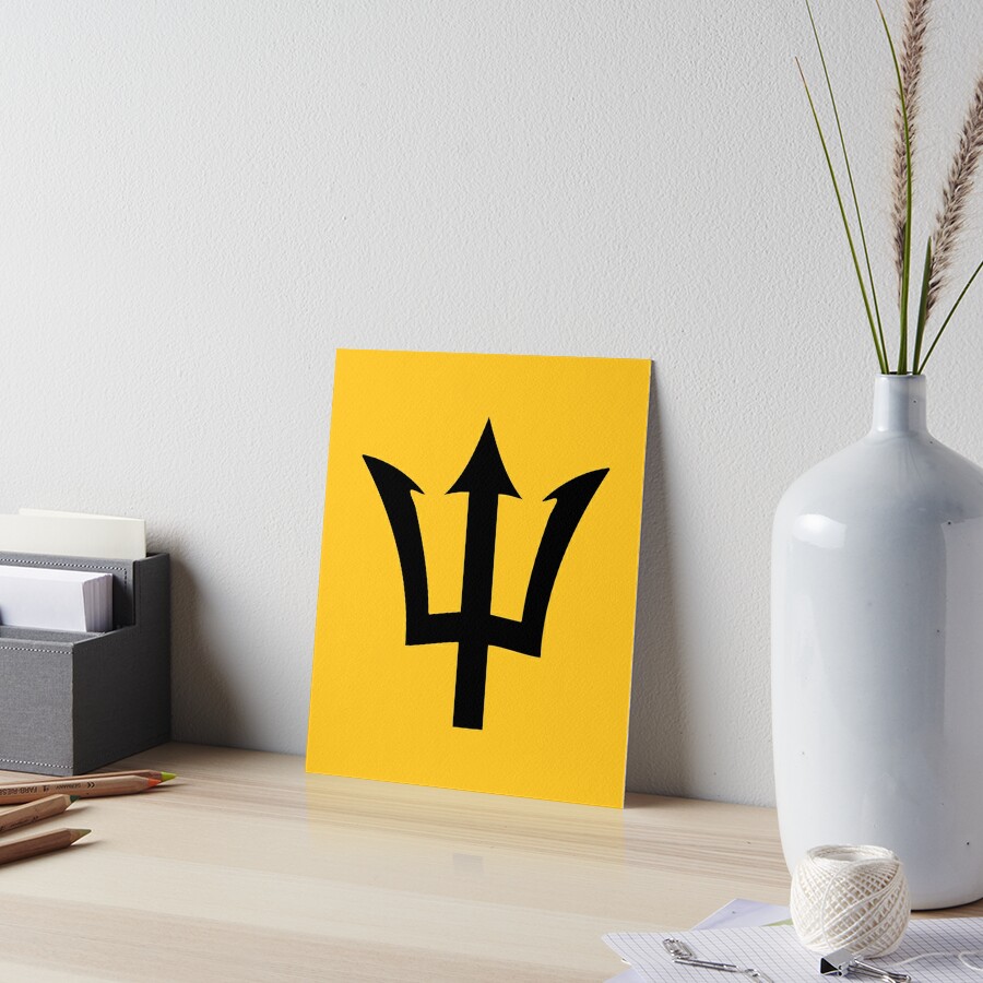 Flag Of Barbados Trident Art Board Print For Sale By Argosdesigns Redbubble