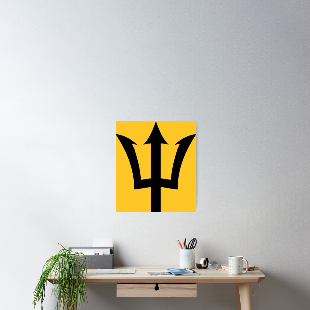 Flag Of Barbados Trident Poster For Sale By Argosdesigns Redbubble