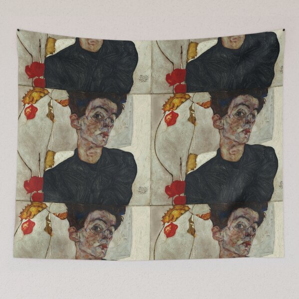 Item preview, Artist Egon Schiele -  Self portrait with chinese lantern plant, art designed and sold by des1984.