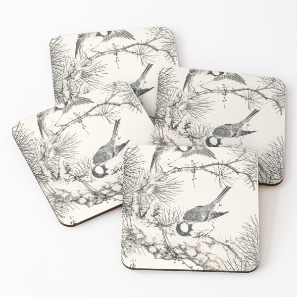Item preview, japanese willow tit and pine tree illustration 43380644541 designed and sold by Bird-Lore.