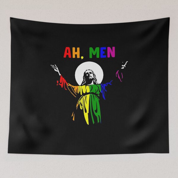 Item preview, Ah, Men - Funny LGBT Gay Pride Jesus Rainbow Peace Flag designed and sold by Manisma Road.