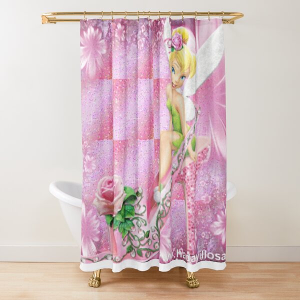 Disney Princess Tinkerbell Lavender Fabric Shower Curtain & Hooks Set Campanita 