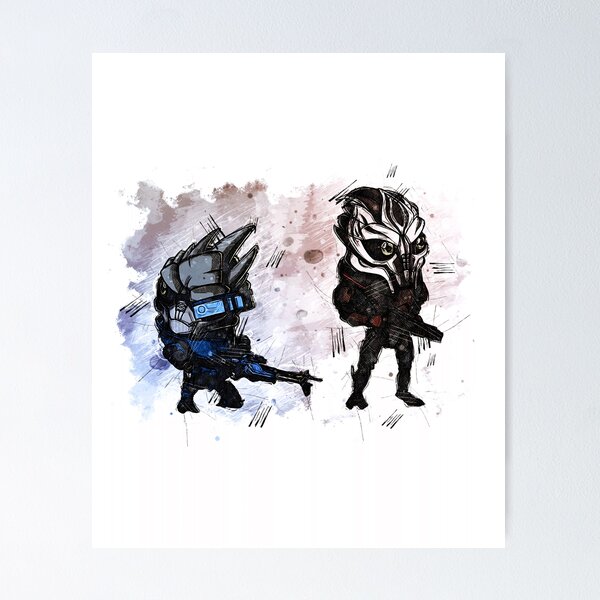 Artikel-Vorschau von Garrus Vakarian und Nihilus - Chibi - Aquarellskizze, designt und verkauft von Visionyst.