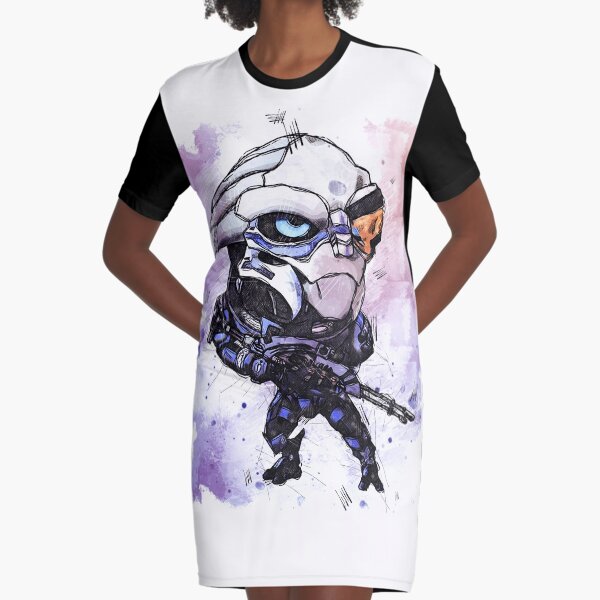 Garrus Vakarian - Let Evil Beware - Chibi - Watercolor Sketch Graphic T-Shirt Dress