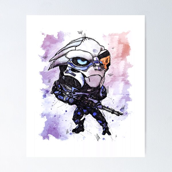 Artikel-Vorschau von Garrus Vakarian - Lass das Böse aufpassen - Chibi - Aquarell-Skizze, designt und verkauft von Visionyst.