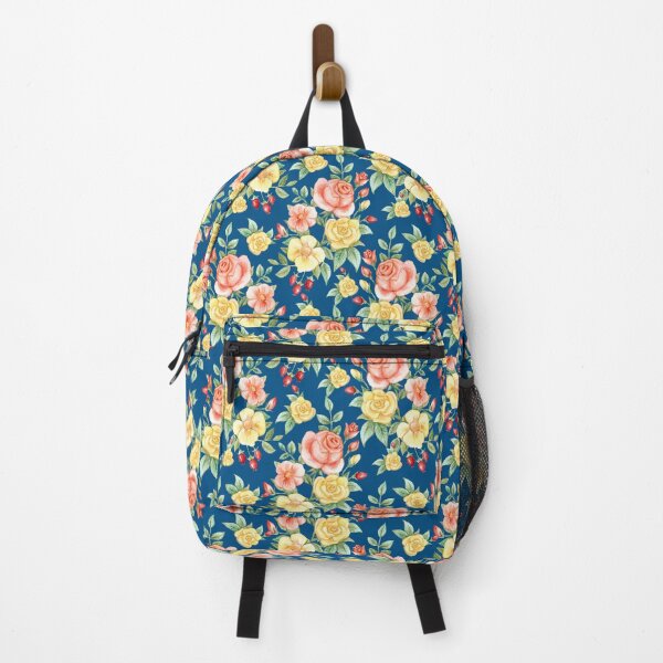 Item preview, Pink and Yellow Flower Pattern Blue Background designed and sold by TeesForNerds.