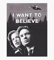 Original Charcoal Drawing of X Files I Want to Believe Photographic Print