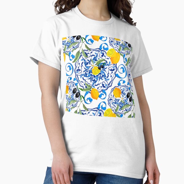 Vista previa del artículo con la obra «Verano, cítricos, fondo de mosaico, estilo mediterráneo, patrón de fruta de limón», diseñado y vendido por MariaMarinova.