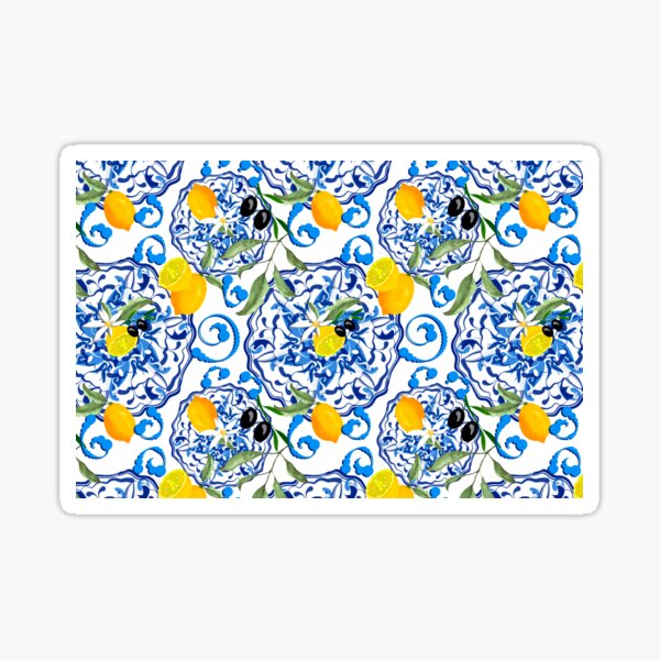 Vista previa del artículo con la obra «Verano, cítricos, fondo de mosaico, estilo mediterráneo, patrón de fruta de limón», diseñado y vendido por MariaMarinova.