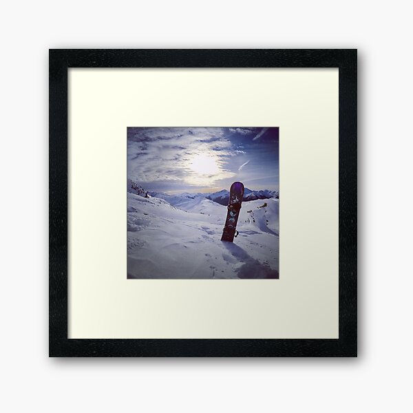 Canadian Winter Mountains with Snowboard in BC Canada Framed Art Print