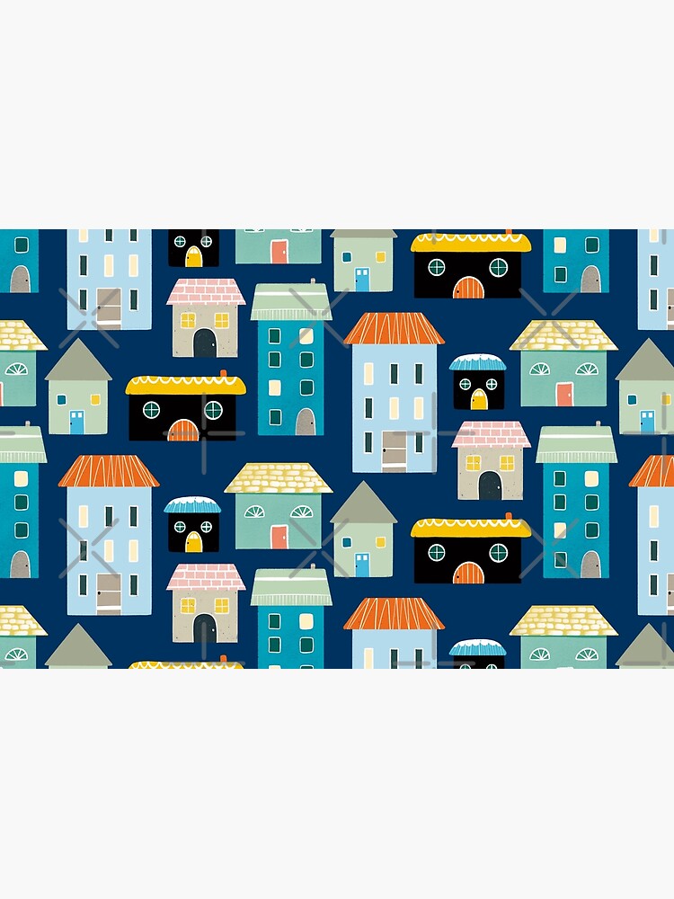 Cute Blue and Yellow House and Home Illustrations by TheRainbowRoom