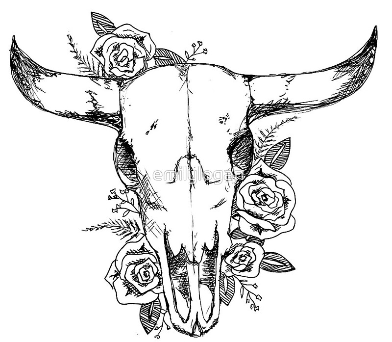 "Cow Skull and Roses " by emilylogan | Redbubble