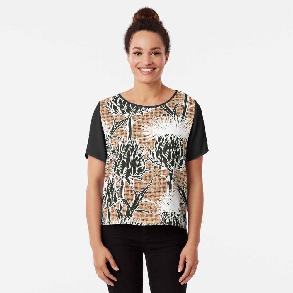 Burlap jute thistle pattern Chiffon Top