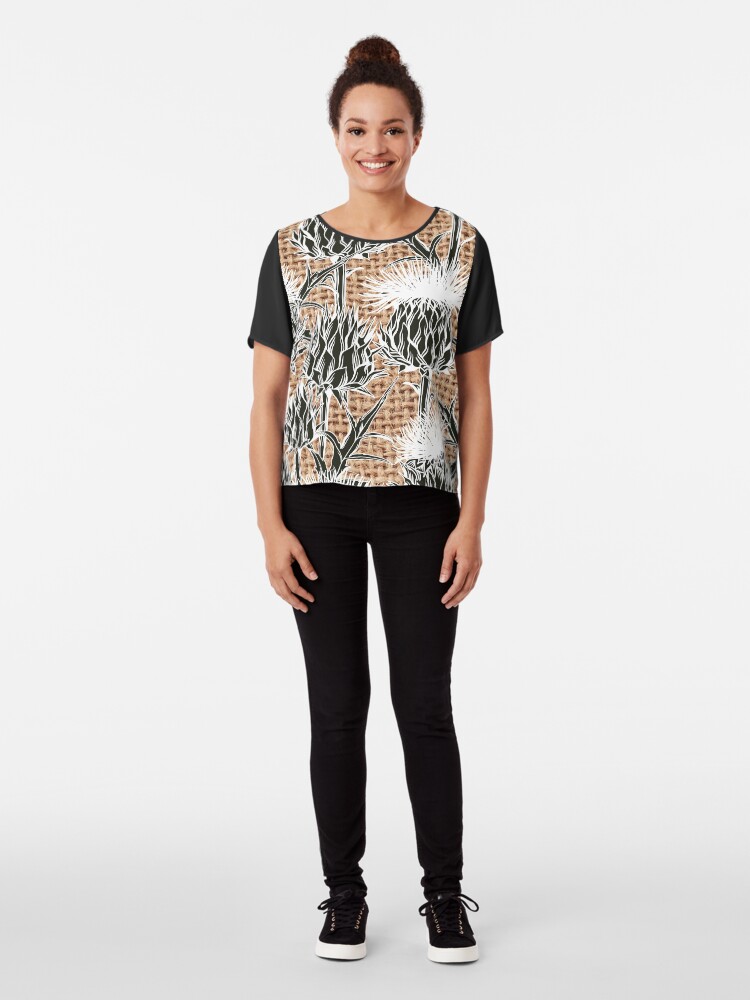 Alternate view of Burlap jute thistle pattern Chiffon Top