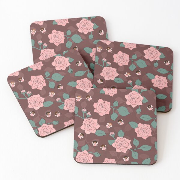Item preview, Roses and Fairies Pattern  - brown background brighter leaves designed and sold by nutmegfairy.