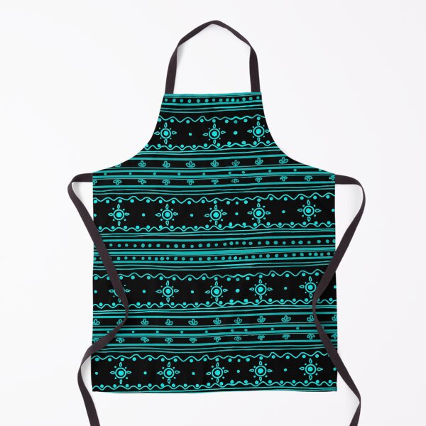 Item preview, Turquoise Flowers Waves and lines Black background designed and sold by EleMcKay.
