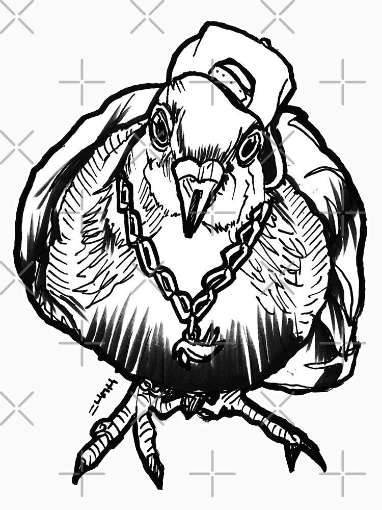 Homie Pigeon (Black & White) RedBubbleArtParty by sketchNkustom