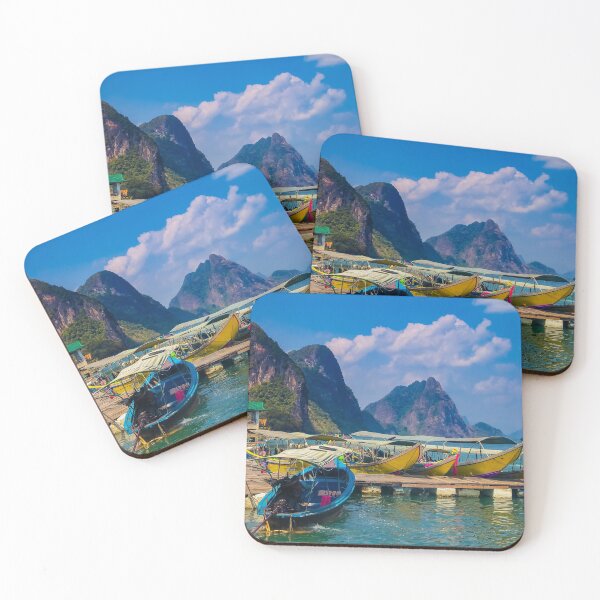 Item preview, Colorful exotic longtail boats docked at a pier in Krabi Thailand designed and sold by SvetlanaSF.