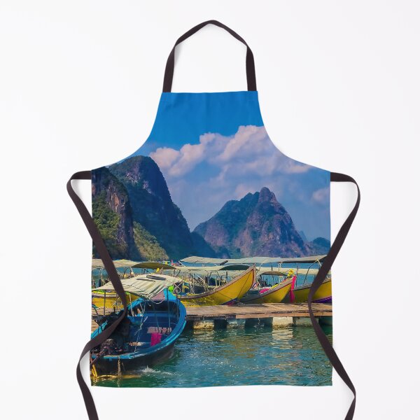 Item preview, Colorful exotic longtail boats docked at a pier in Krabi Thailand designed and sold by SvetlanaSF.