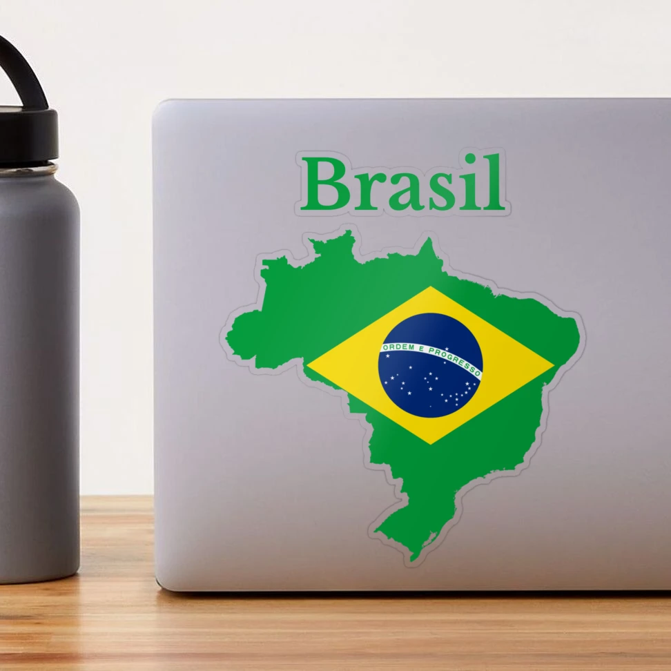 Brasil Map Sticker In Trendy Colors. Etiqueta De Viagem Em Forma