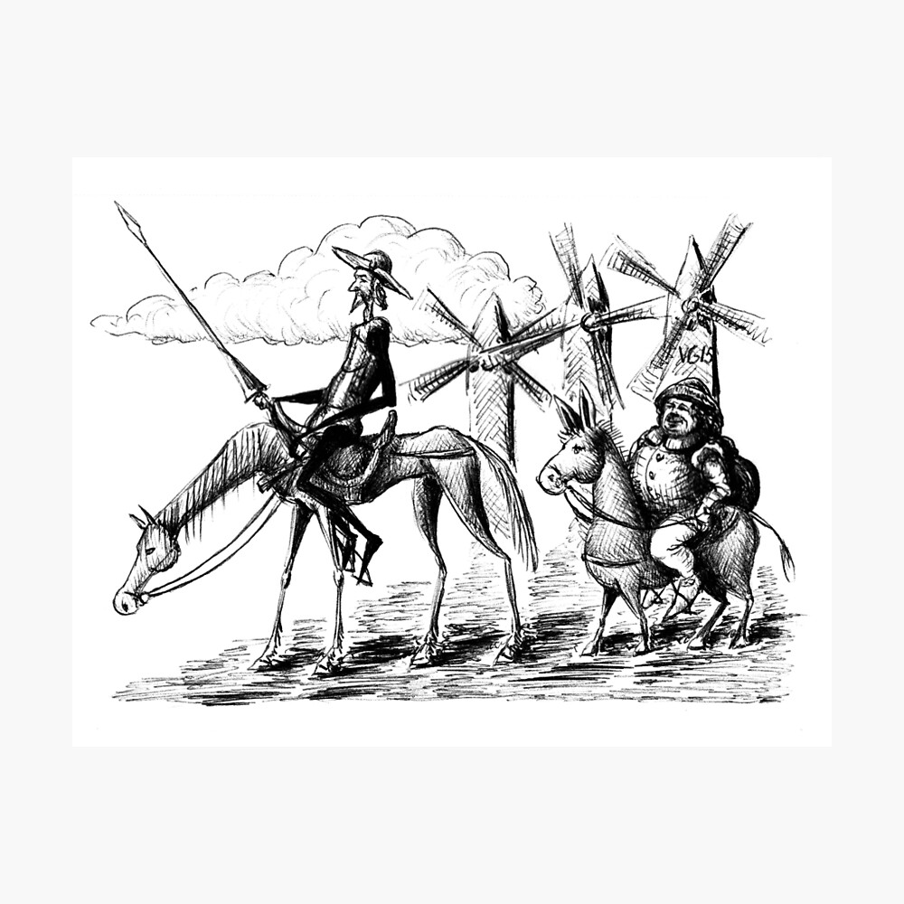 Don Quijote Und Sancho Panza Tuschezeichnung Poster Von Vitaliy Redbubble