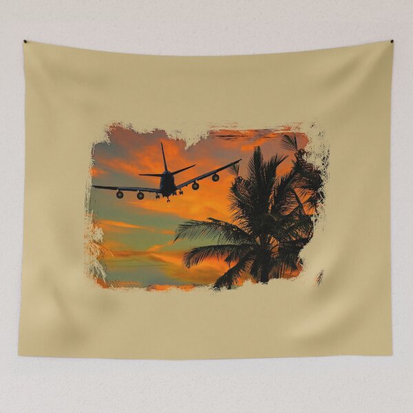 Item preview, Grunge Airplane With Palm Trees and Sunset View designed and sold by AeroAstro.