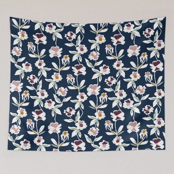 Item preview, Navy Floral All over Pattern designed and sold by Dizzywonders.