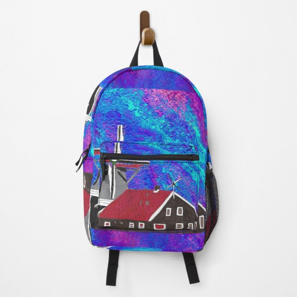 Item preview, Windmill Amsterdam Skyline Blue and Purple Marbled Background designed and sold by AliCatOriginals.