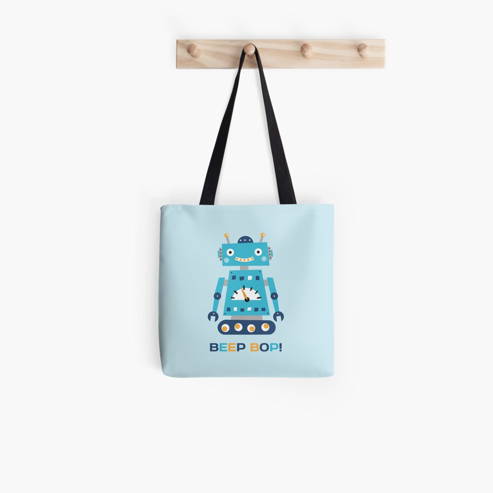 Retro robot with text Beep Bop! Tote Bag