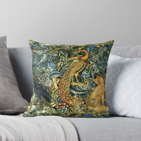 Item preview, VERDURE, ANIMAUX DE LA FORÊT, CORBEAU, RENARD ET PAON Bleu Vert Floral designed and sold by BulganLumini.