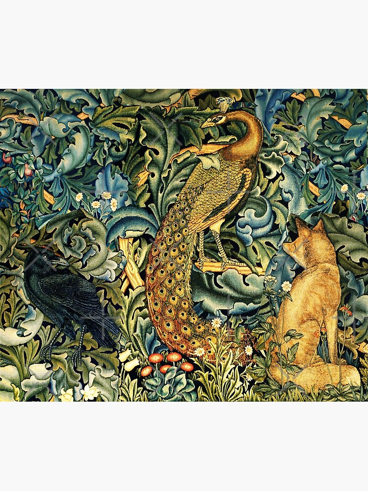 GREENERY, FOREST ANIMALS ,RAVEN ,FOX AND PEACOCK Blue Green Floral  Poster  for Sale by BulganLumini