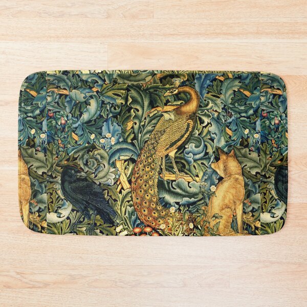 Item preview, GREENERY, FOREST ANIMALS ,RAVEN ,FOX AND PEACOCK Blue Green Floral  designed and sold by BulganLumini.