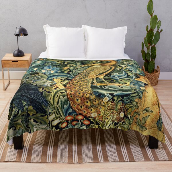 Item preview, GREENERY, FOREST ANIMALS ,RAVEN ,FOX AND PEACOCK Blue Green Floral designed and sold by BulganLumini.