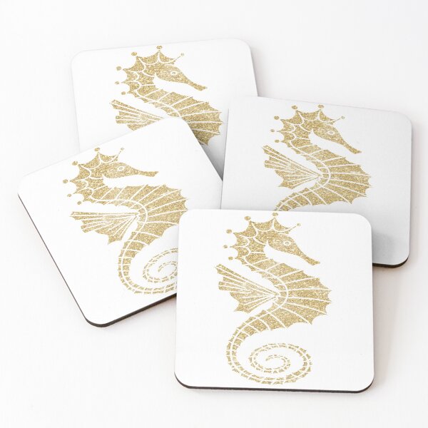 Item preview, Beach Theme Seahorse Ocean Sea Fish Print Gold designed and sold by peachyline.