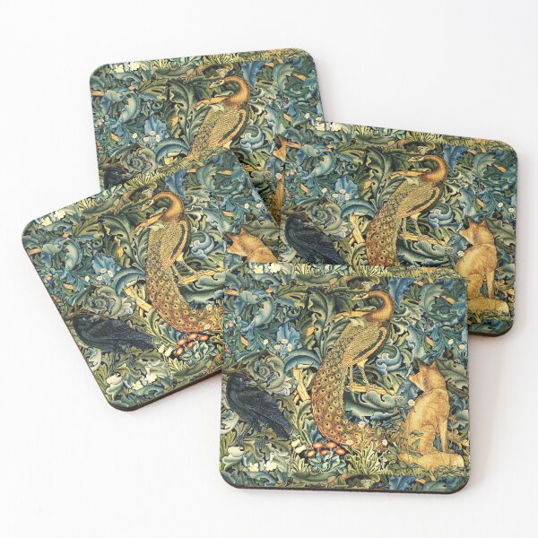 Item preview, GREENERY, FOREST ANIMALS ,RAVEN ,FOX AND PEACOCK Blue Green Floral  designed and sold by BulganLumini.