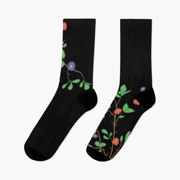 Item preview, Delicate Minimalistic Branches with Leaves and Flowers | Black Background designed and sold by Lizzamour.