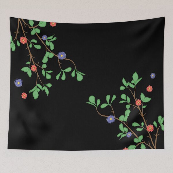 Item preview, Delicate Minimalistic Branches with Leaves and Flowers | Black Background designed and sold by Lizzamour.