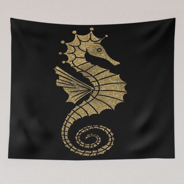 Item preview, Beach Theme Seahorse Ocean Sea Fish Print Golden designed and sold by peachyline.