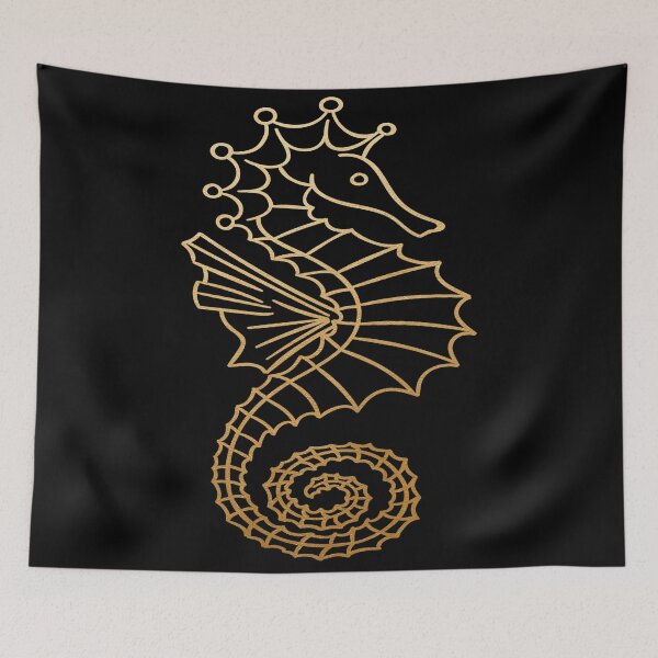 Item preview, Beach Theme Seahorse Gold Ocean Sea Fish Print designed and sold by peachyline.