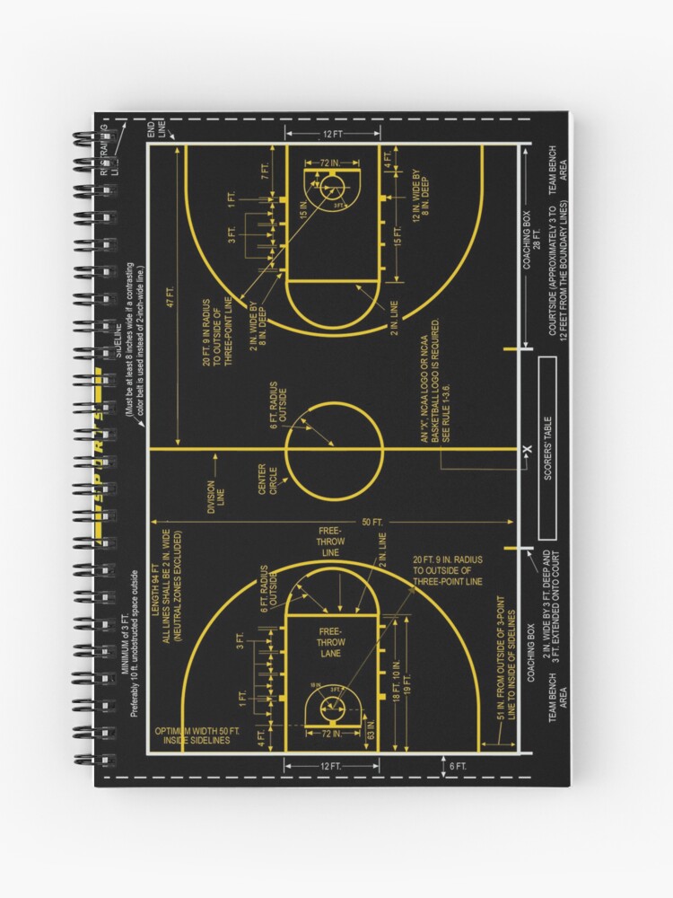 Cuaderno de espiral «Diagrama esquemático de la cancha de baloncesto  universitaria para amantes del baloncesto» de Commit-TEE | Redbubble