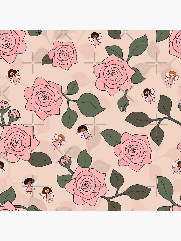 "Roses and Fairies Pattern Pink and Green" Sticker for Sale by