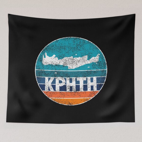 Item preview, Crete Map on distressed sunset - Greek fonts designed and sold by Happy Puppy Print On Demand.