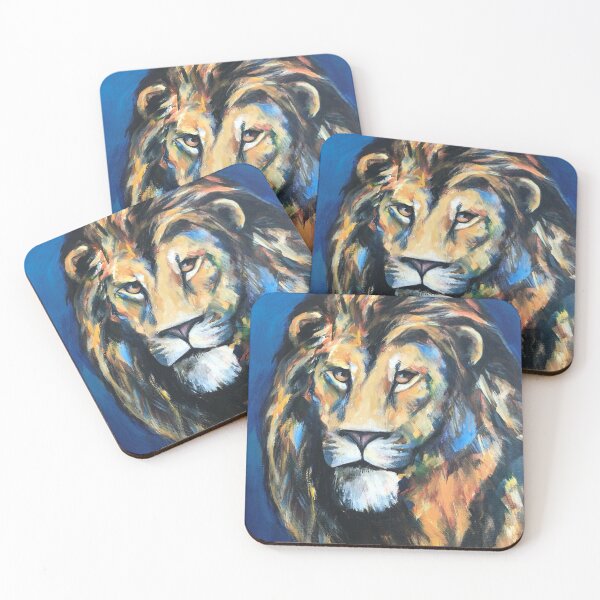 Item preview, Watching Lion in acrylic with blue background designed and sold by Zoe Gibson.