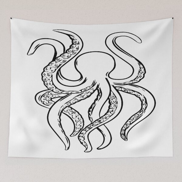 Item preview, Beach Theme Octopus Ocean Sea Fish Print Black N White designed and sold by peachyline.