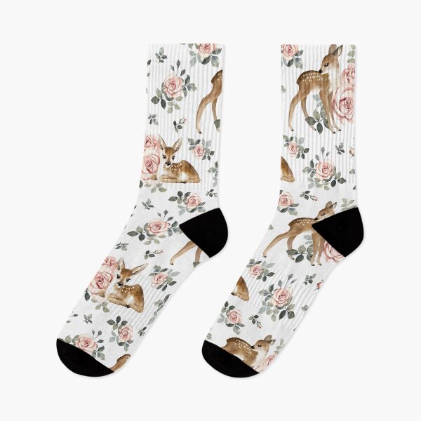 Aperçu de l'œuvre Petit Cerf Avec Roses Vintage / Blanc créée et vendue par MirabellePrint.